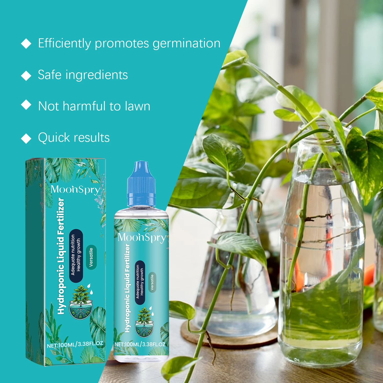 Moonspry 100 مللي الأسمدة السائلة المائية الورقة الخضراء زهرة النمو المغذيات الملحق الأسمدة النباتية محلول المغذيات