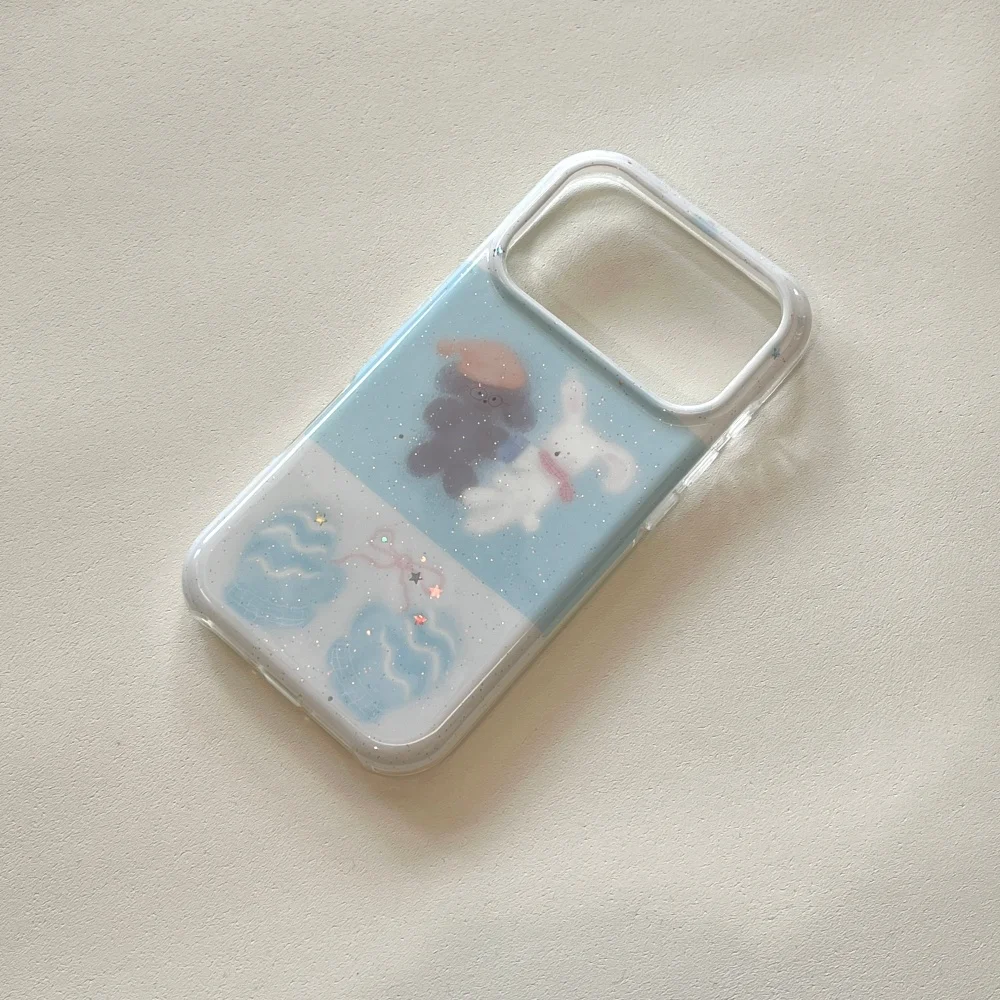 

Simple and cute stitching glitter puppy and rabbit phone case, suitable for iPhone 16/Pro15/14/17 Pro Max, new protective case