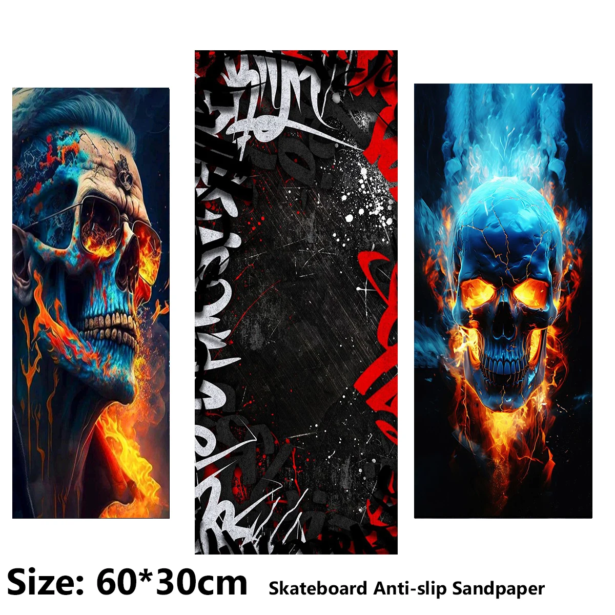 

Burning Skull Colorful Street Graffiti Pattern Electric Scooter Anti-slip Sticker Sandpaper Skateboard Grip Tape Sheet 60*30cm