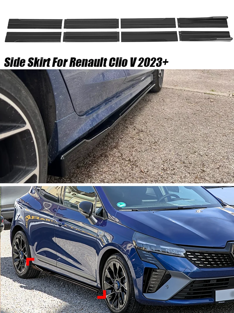 Für Renault Zubehör Clio V 2019+ Auto-Seitenschweller-Verlängerung Splitter Schwellerverkleidung 8-teilig ABS Hochglanz Schwarz – Detail 1