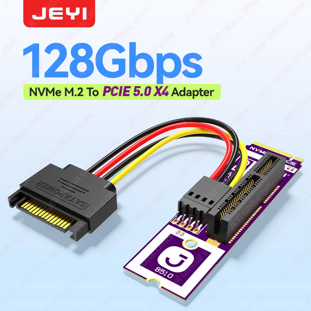 JEYI M.2 to PCIe X4 5.0 Adapter Card 128Gb/s High-Speed Transmission Compatible with PCIe X1/X4/X8/X16 Slots