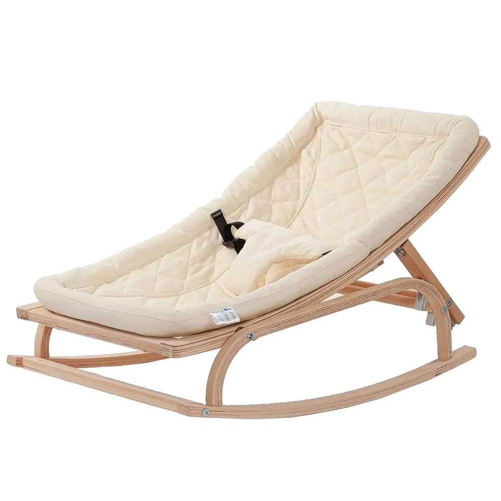 Newborn Baby Rocker Wooden with Sweet Cushion Natural Wooden Rocking Baby Cribs Newborn Infant Sleeping Bed Height Adjustable