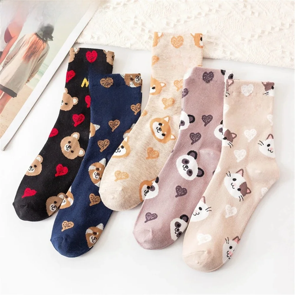 Słodkie zwierzę Koreański styl Kobiety Kot Panda Pies Niedźwiedź Kreskówka Skarpetki Miękkie bawełniane Casual Sport Streetwear Dropship — zdjęcie 2
