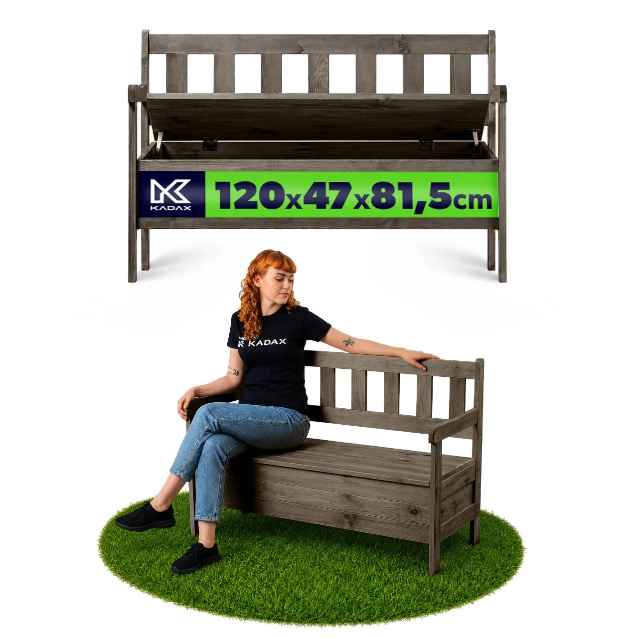 KADAX Tuinbank Houten bank met rugleuning 120cm met krat Terras Balkon Bruin