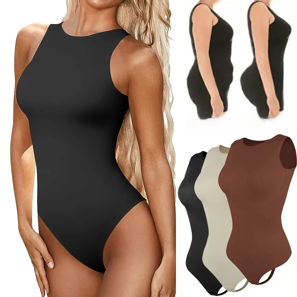 Damen Body suits sexy ärmellose Scoop Neck Shape wear Tanga Taille Trainer Tanks Tops Korsett