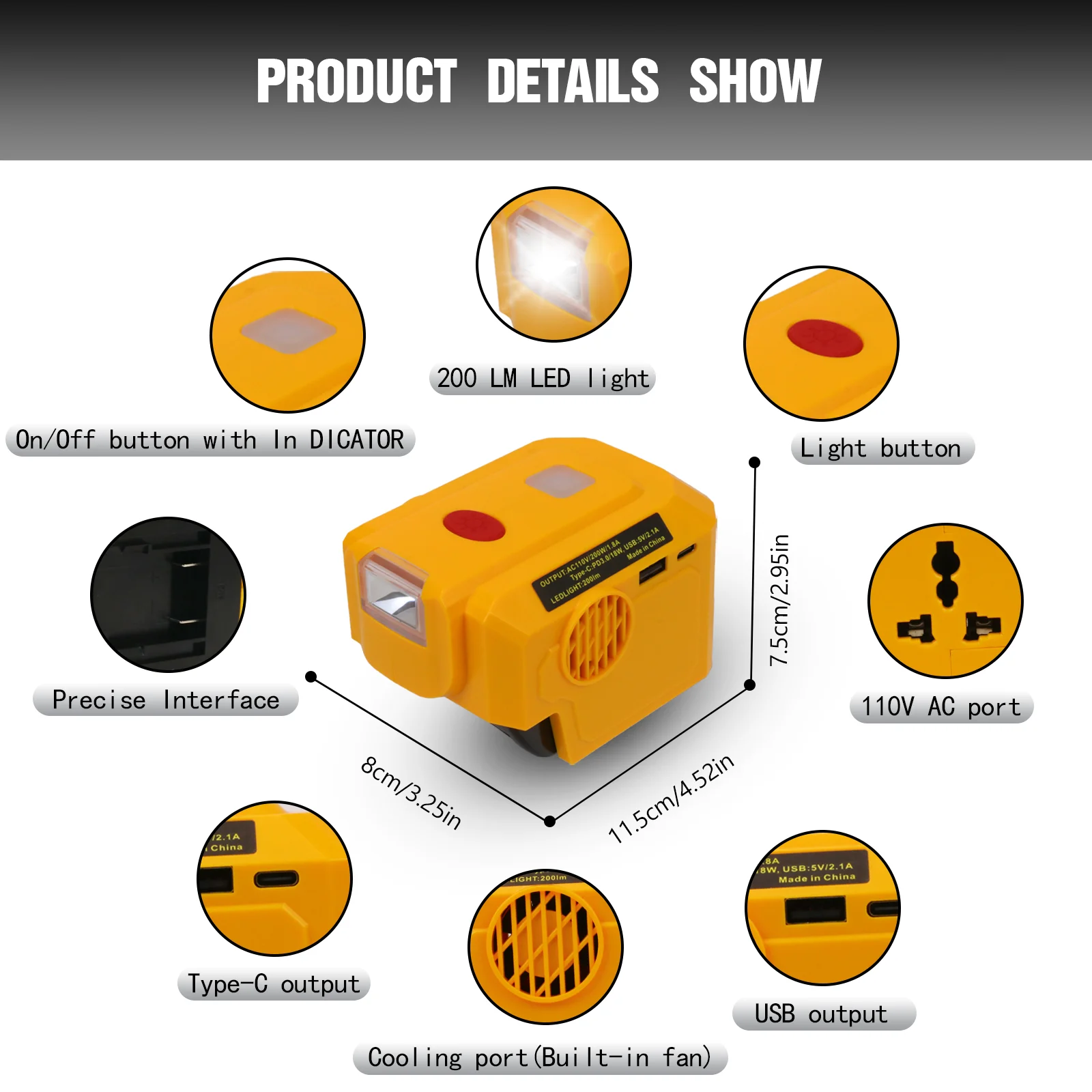 200W áram Inverter számára dewalt 20V Akkumulátor áram Állomás generátor vel 110V Account current Alvadás &USB port&type-c Bal oldal (no battery)