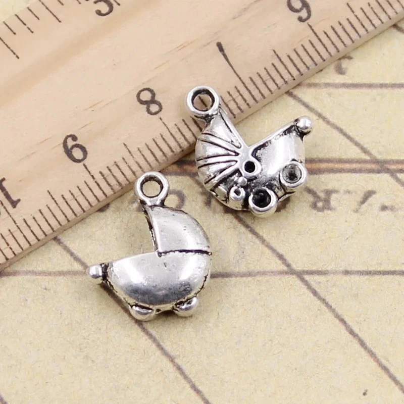 10 sztuk Charms 3D wózek Buggy wózek 16x13mm tybetański brąz srebrny kolor zawieszki antyczne tworzenia biżuterii DIY Handmade Craft wisiorek — zdjęcie 2