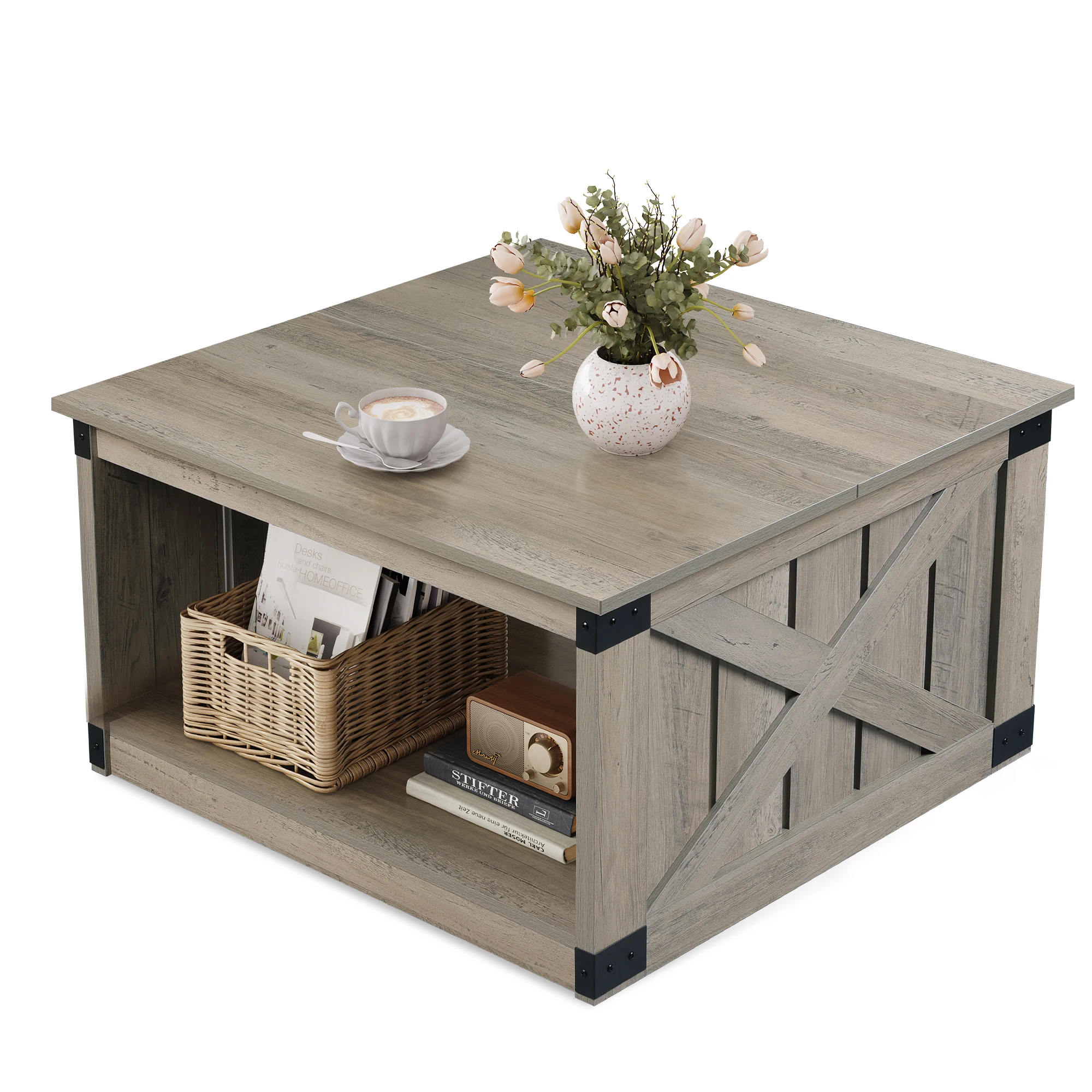 Coffee Table, Farmhouse Coffee Table with Open Storage, 31.5