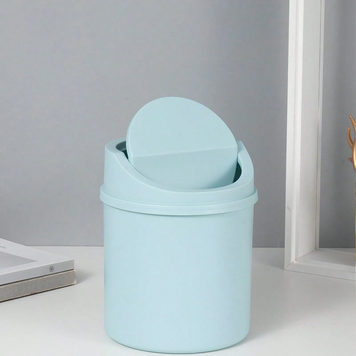 1pc Desktop Waste Bin with Lid Universal Office Organizer Storage Home Garbage Basket Container Table Trash Bin Small Trash Can