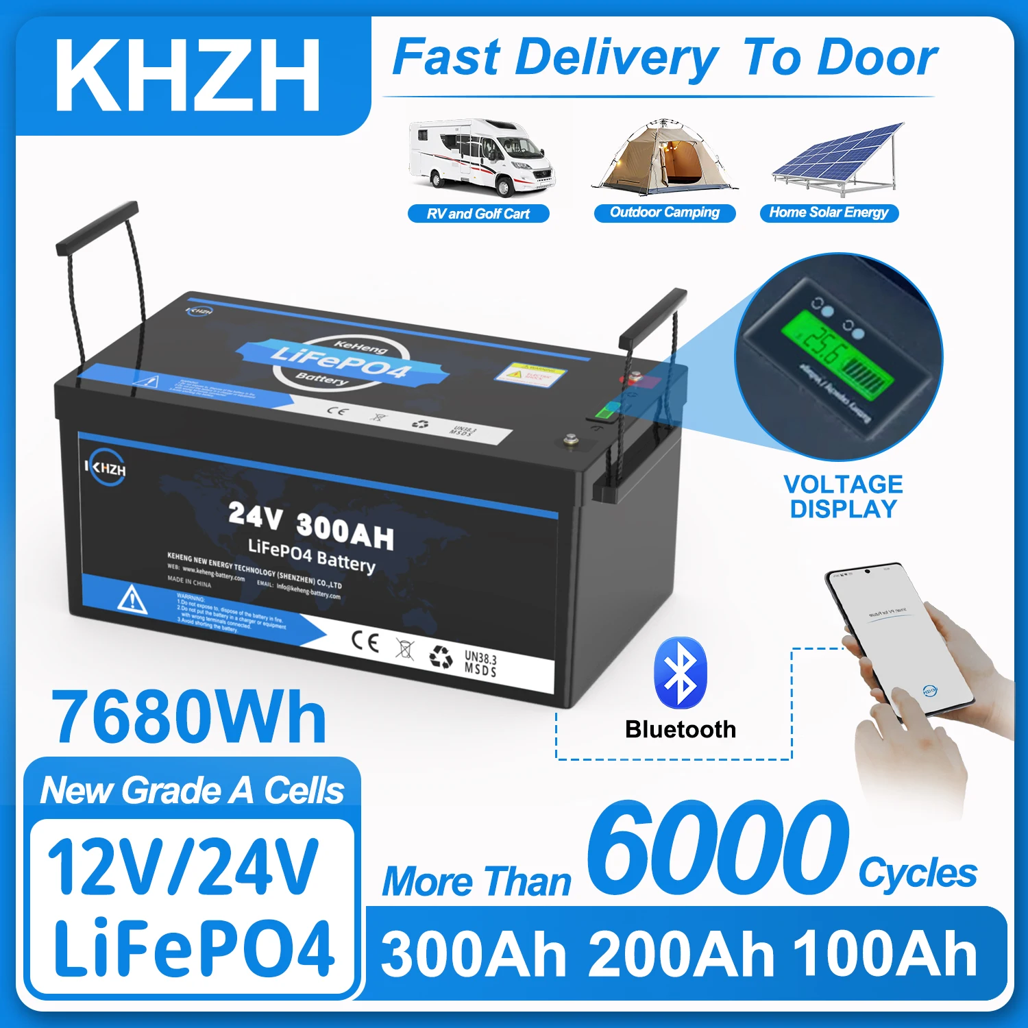 

LiFePO4 24V 280Ah 200Ah 300Ah 12V 100Ah 125Ah Battery Pack 25.6V 12.8V Grade A 6000+ Cycles Home Cart Golf RV Boat Solar Battery