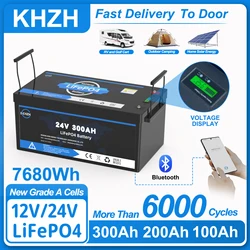 LiFePO4 24V 280Ah 200Ah 300Ah 12V 100Ah 125Ah Battery Pack 25.6V 12.8V Grade A 6000+ Cycles Home Cart Golf RV Boat Solar Battery