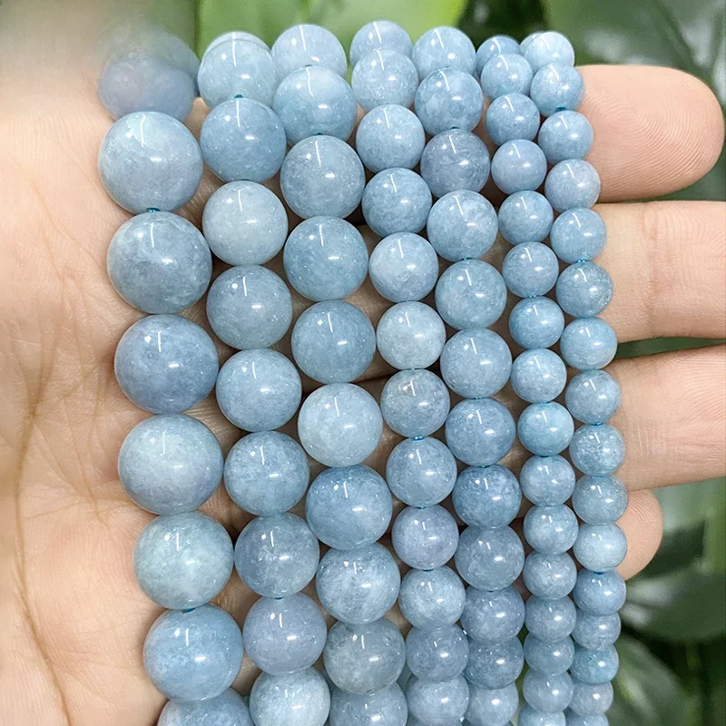 Kamień naturalny gładki niebieski chalcedon okrągłe koraliki dla majsterkowiczów modna biżuteria bransoletka pierścionek kolczyki 15 "nić 6/8/10/12mm — zdjęcie 2