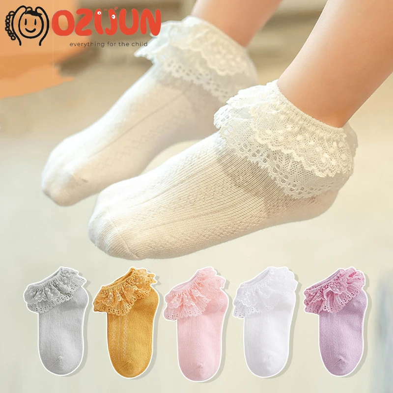 New Spring Summer Baby Girls Adorable Double Ruffle Lace Socks Pretty Kids Girls Princess Cotton Breathable Lace Socks Dress