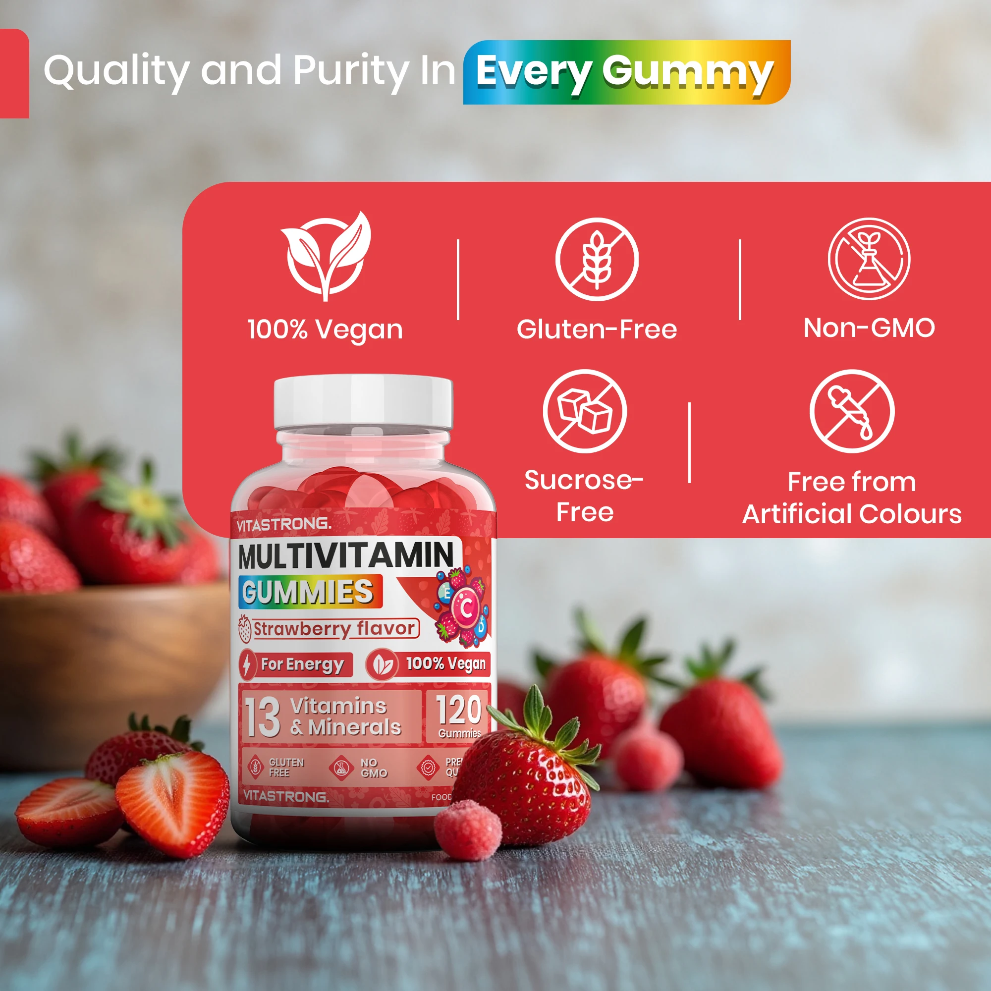 فيتامينات متعددة كاملة 120 علكة فيتاسترونج، 13 فيتامينات ومعادن، مكمل غذائي متعدد الفيتامينات معقدة للبالغين نباتيًا بدون سكروز، علكة فيتامينات متعددة مع الفيتامينات والزنك واليود والفيتامينات #4