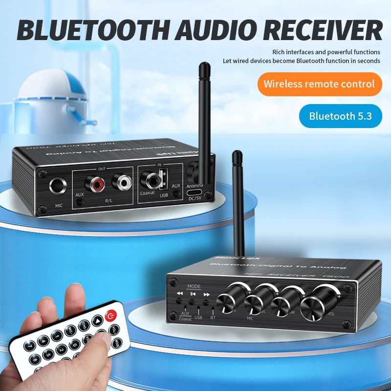 DISOUR Bluetooth 5.3 Audio Receiver+Coaxial DAC Converter+USB U-Disk Play+6.5 Micrphone Karaoke Wireless Adapter 3.5MM AUX RCA