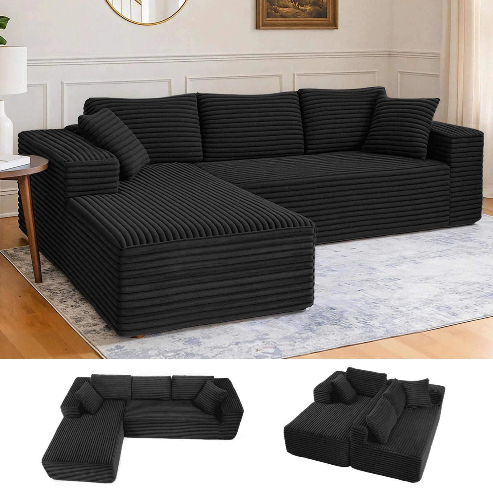 COMHOMA – canapé Modulaire en forme de L, Chaise Longue en tissu pour salon, aucun assemblage requis, 105 pouces