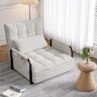 Foldable Couch-bed with adjustable back on 5 levels and 2 side pockets, foldable floor Couch, floor armchair, beige/black