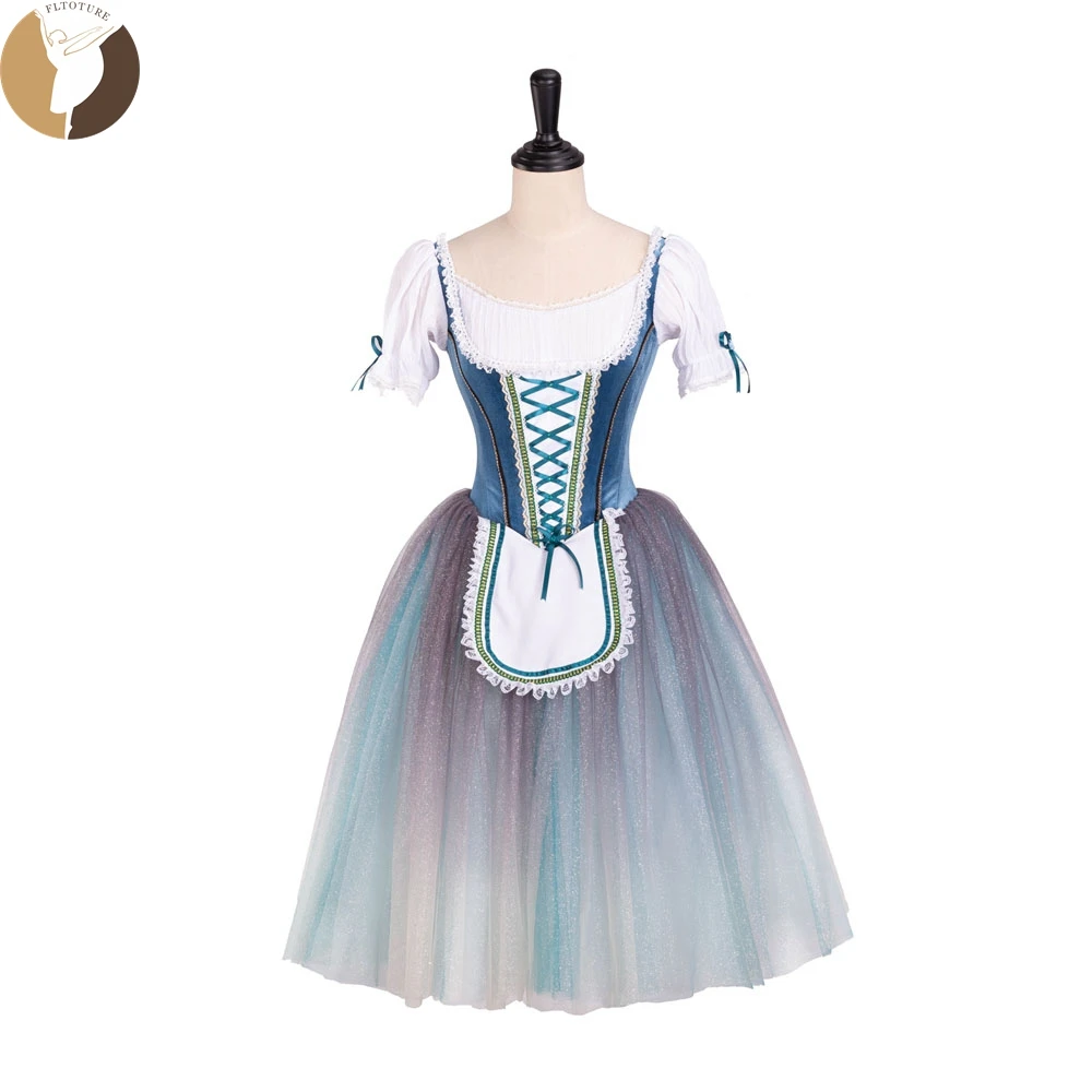 

FLTOTURE Custom-Made Dark Blue Romantic 5 Layers Giselle Tutu Skirt Coppelia Variation Peasant Solo Costume For Sale QW1361