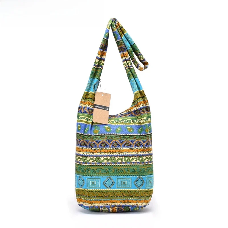 Annmouler torba damska o dużej pojemności miękka bawełniana torba na ramię Vintage Tribal torba typu Hobo zielona torba z paskiem do zawieszenia na piersi dla pań — zdjęcie 2