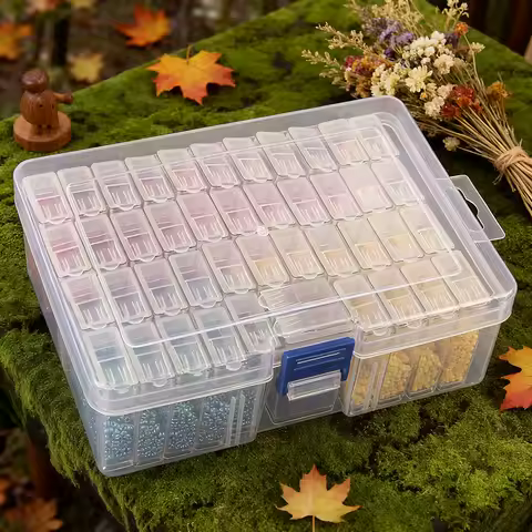 44 Girds Diamond Painting Storage Box Clear Plastic Jewelry Organizer Case Detachable Small Containers Seed Beads Storage with L