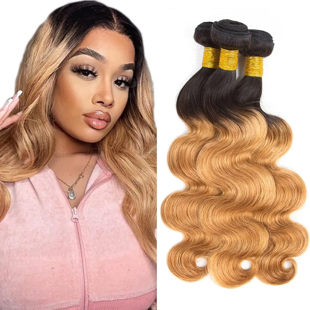 Ombre Honey Blonde Bundles 1B27 Body Wave Human Hair Bundle Real Unprocessed Virgin Hair Extensions For Women Brazilian Hair