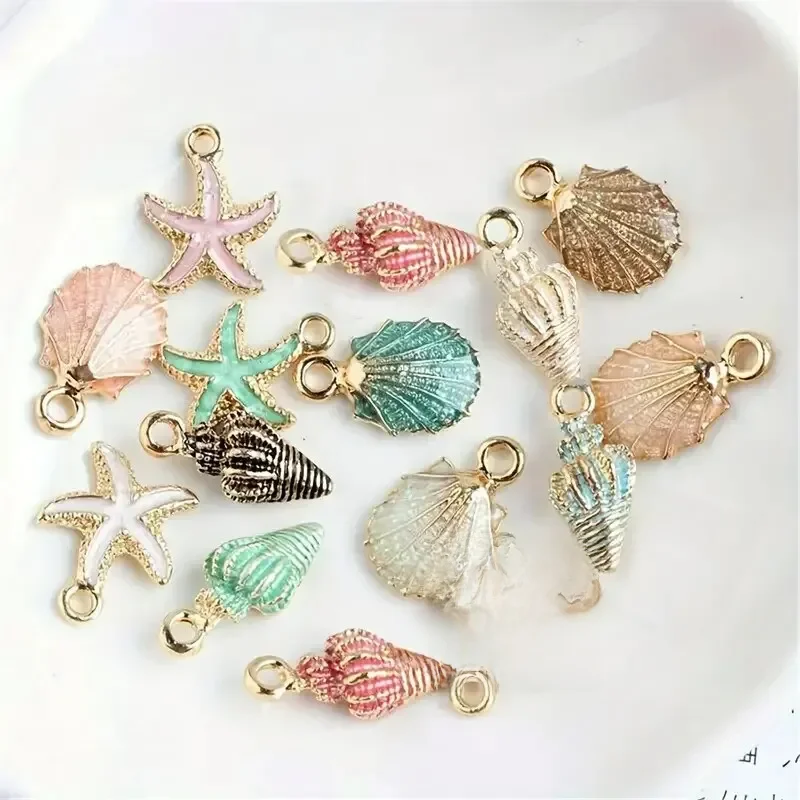 30/50pcs d'huile dégoulinante aléatoire nacré conque coquille étoile de mer bijoux à bricoler soi-même accessoires Bracelet boucles d'oreilles pendentif alliage