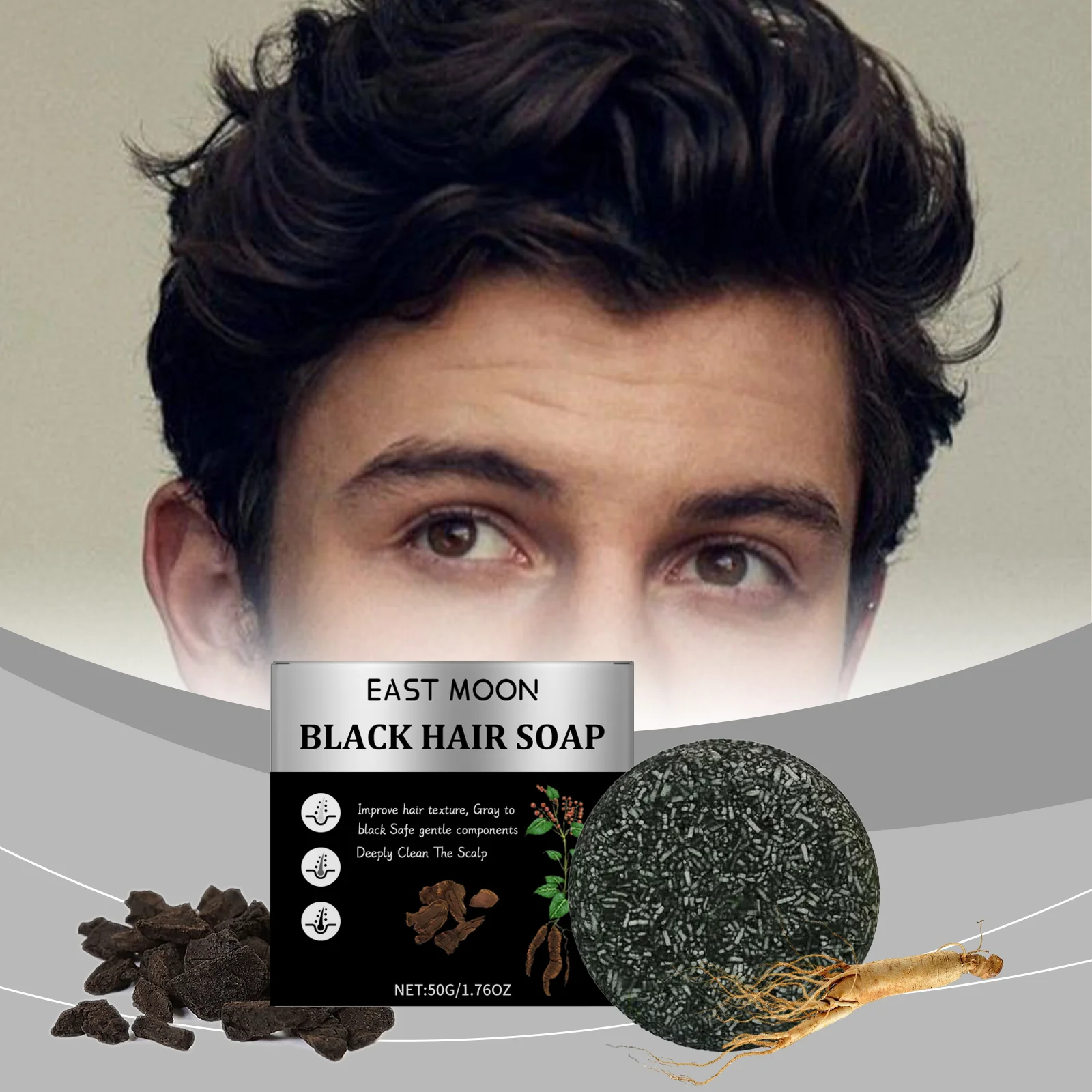 

East Moon Bamboo Charcoal Hair Darkening Shampoo Soap Repair White Hair Dye Nourish Oil Control Improve Gray Hair Shampoo Soap