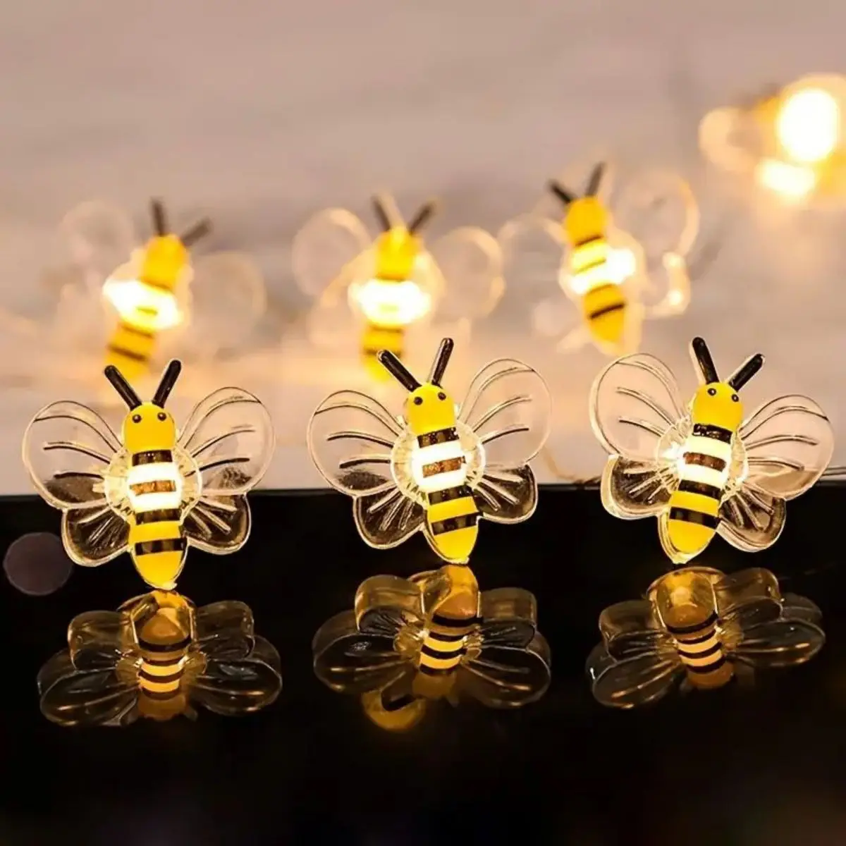 20-Bee LED String Lights - Warm White, Battery-Operated, Energy-Efficient, for Indoor/Outdoor Decor, Seasonal Celebrations