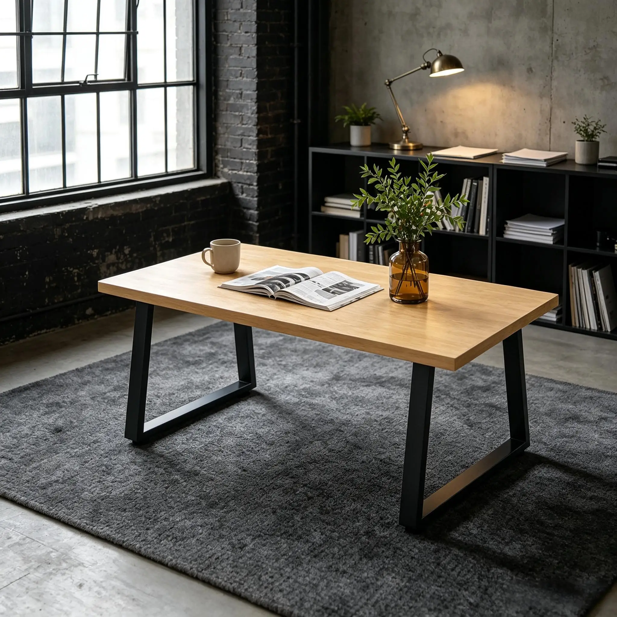 Ensemble de 2 pieds de table trapézoïdaux en métal, pieds de bureau en acier robuste avec patins de sol réglables et vis de fixation, base de meuble industrielle pour table à manger, table basse, projets de plateau de table en bois à faire soi-même