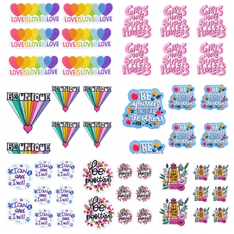 

Pulaqi 10 PCS Wholesale Letter Stripes Patch Inspirational Embroidered Patches For Clothing Stickers Flower Patches For Clothes