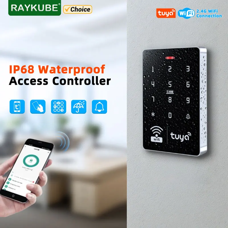 RAYKUBE Tuya WiFi Smart Door Access Control Keypad Waterproof RFID Keypad Controller With Doorbell APP/Password/IC card Unlock