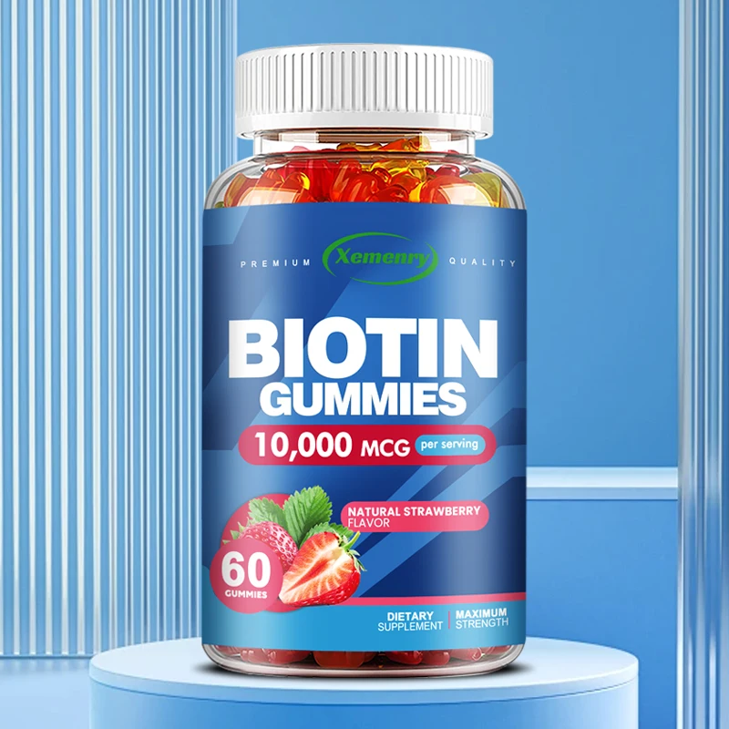 Biotin Gummies - Promotes Hair Growth, Improves Dry Hair, Brightens Skin, Antioxidant, Supports Nail Health - 60 Gummies