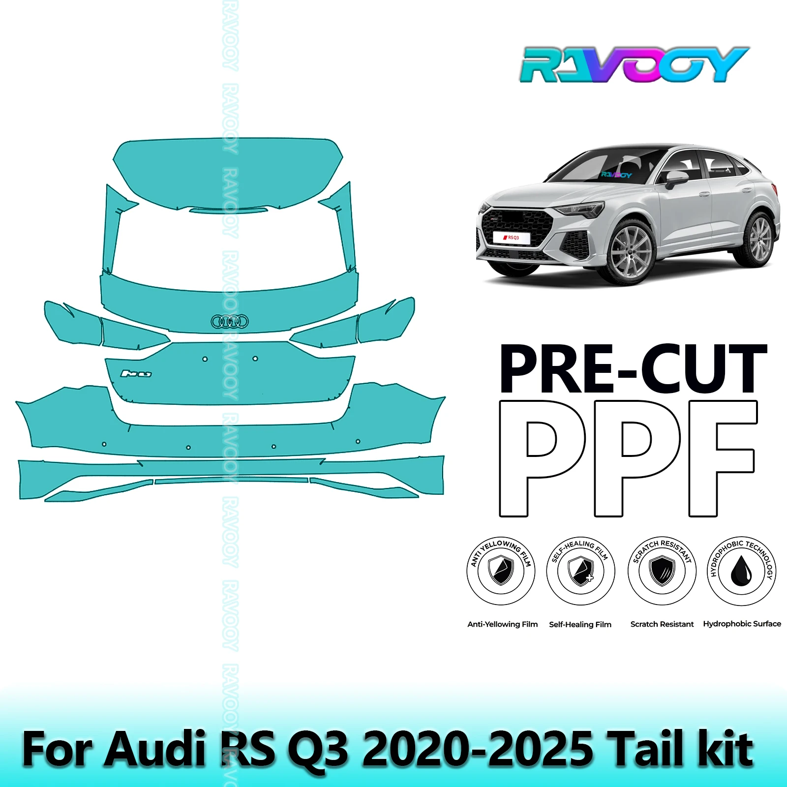 

For Audi RS Q3 2020-2025 Tail kit 8.5Mil Precut Paint Protection Film PPF Clear Bra Rear Bumper+Tailgate