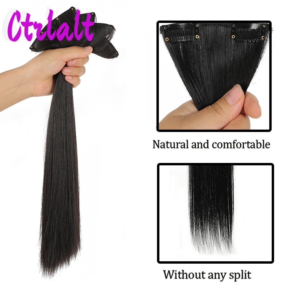 Synthetic Long Straight Hair ExtensionFull Head Hair Clip  Clip in Extensions Black Brown  20inch Natural Fake Hair For Women