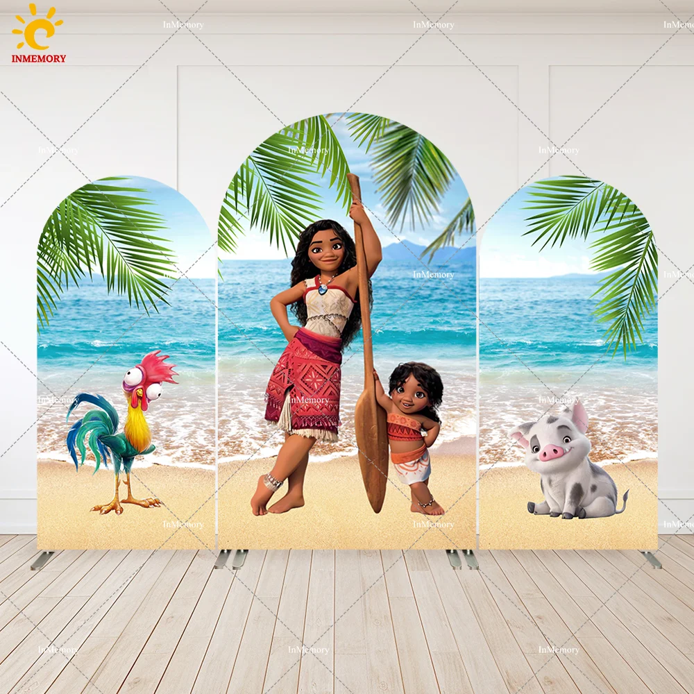 

Moana Baby Shower Decor Party Arch Cover Backdrop Summer Beach Vaiana Girls Birthday Arched Wall Animals Background Banner