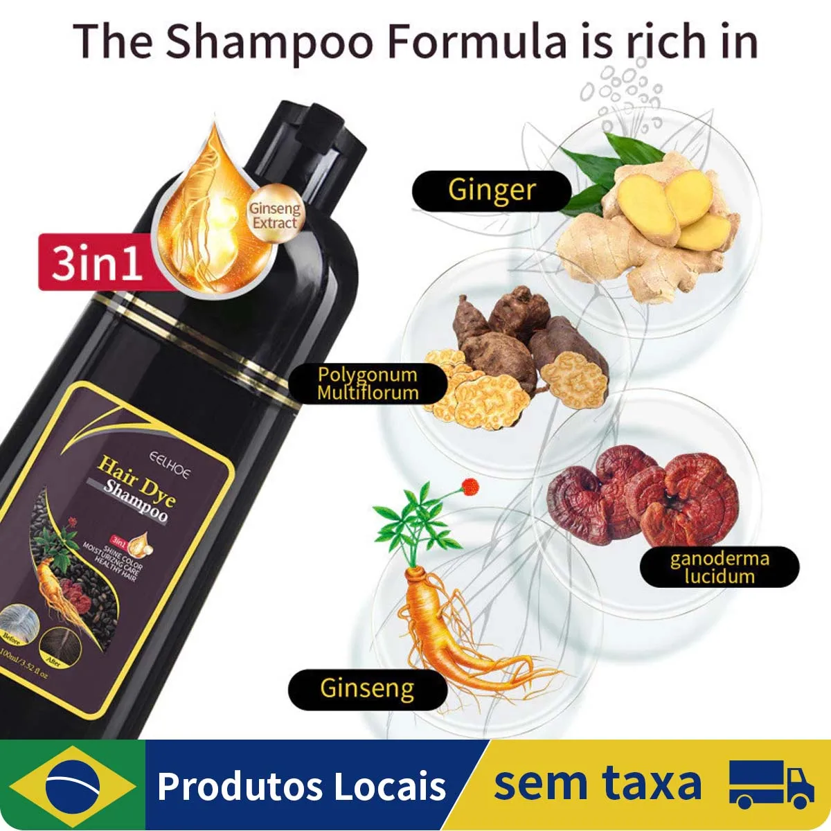 Shampoo GRANDE Para Cabelos Pretos Polygonum Multiflorum Essência Hidratante Preto Limpeza Capilar Reparação Suavizante