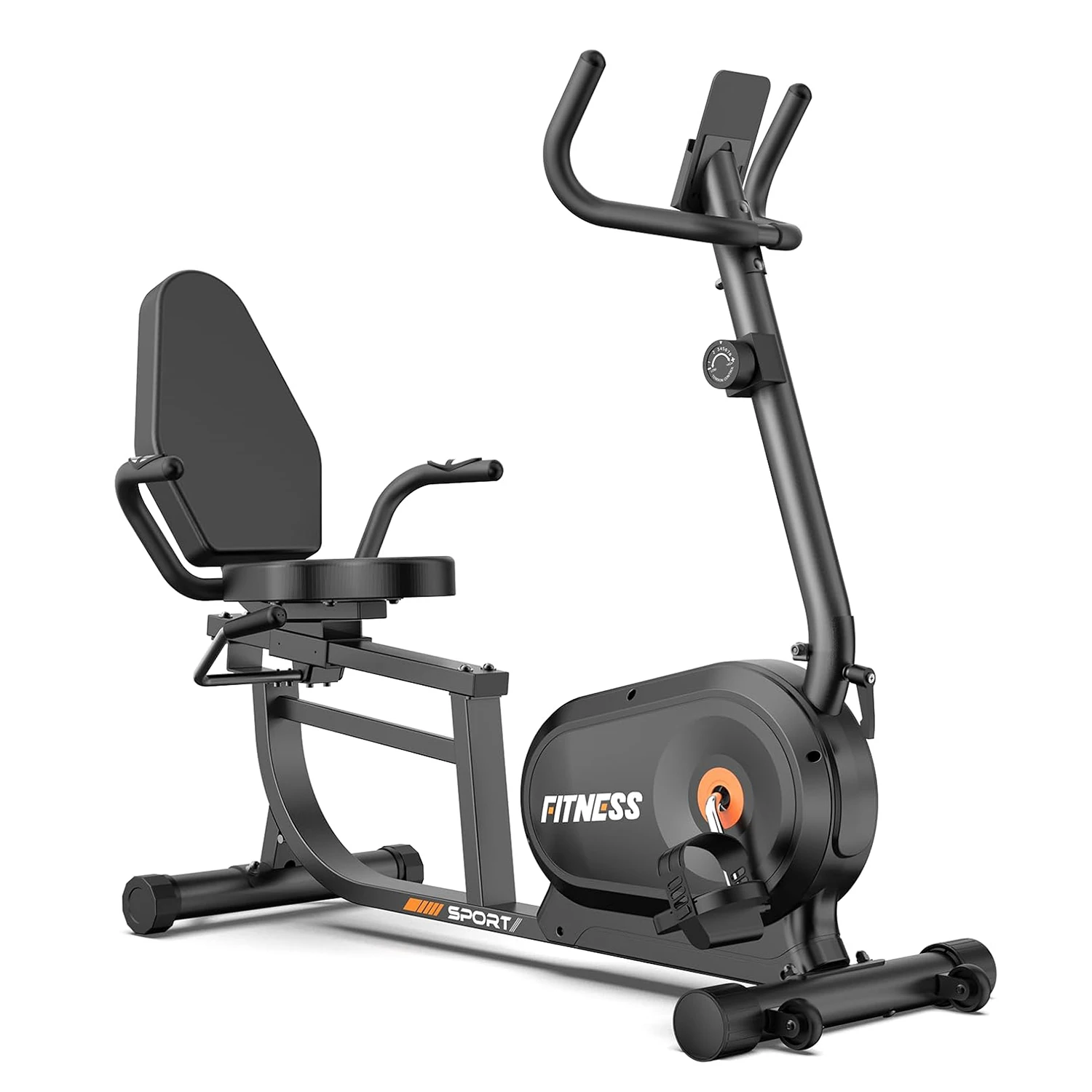 GartistGo 5-in-1 Heimtrainer mit 16 Stufen Magnetwiderstand und 150 kg Tragfähigkeit, Liege-Heimtrainer mit Rückenlehne und LCD-Display, Herzfrequenzgriffen und Yogamatte