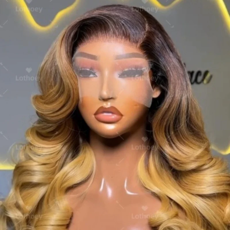 تسليط الضوء على باروكة من الشعر البشري، لون البيانو، باروكة أمامية من الدانتيل، باروكة برازيلية، شعر أشقر نسائي، باروكة دانتيل، موجة جسم عسلي