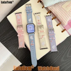 Canvas Leather Strap For Apple Watch Band 38 40 41 44 42 45 49mm Embroidered Wings Bracelet iWatch Series 9 8 7 6 5 4 SE Ultra 2
