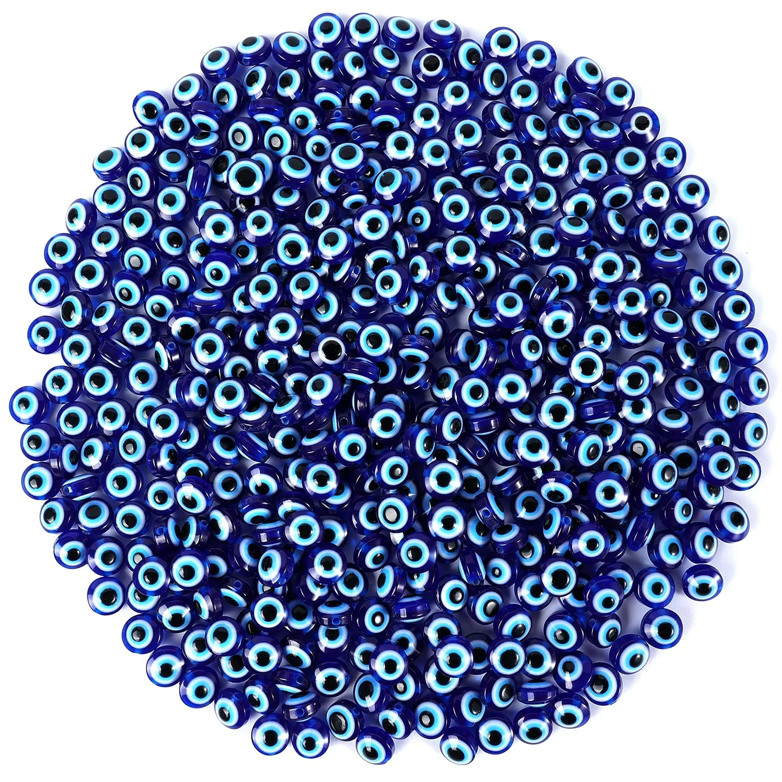 50 pièces de perles d'oeil bleu pour la fabrication de bijoux, breloques mauvais œil de 8mm pour la fabrication de bracelets, résine faite à la main, perles d'espacement mauvais œil turc Cha