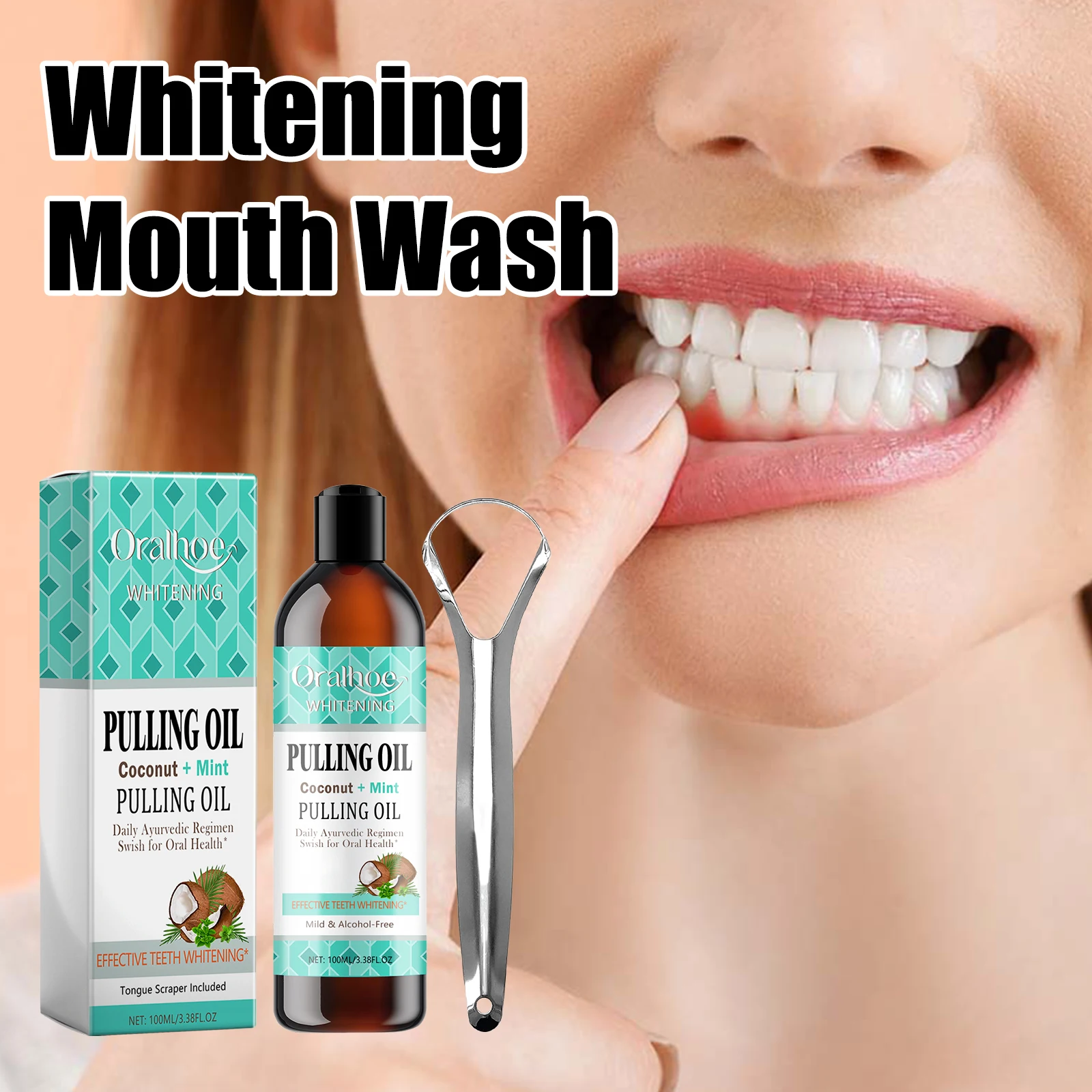 Oralhoe Mint Coconut Mundwasser Beruhigende Zahnfleischreinigung Zahnaufhellung Entfernen Mundgeruch Mundreiniger mit Zungenschaber