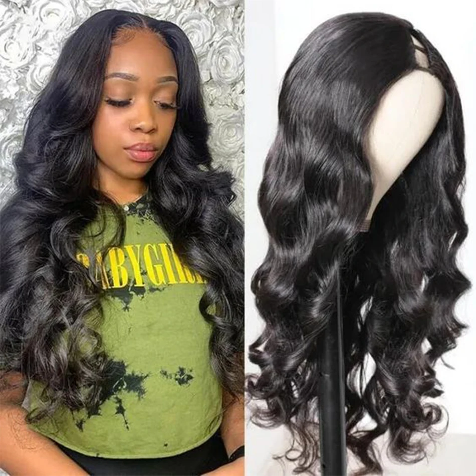 Perruque Body Wave U-Part Malaisienne Remy, Cheveux Vierges, Densité 100%, Pas Cher, 180%, Vente en Gros, pour Femme Noire