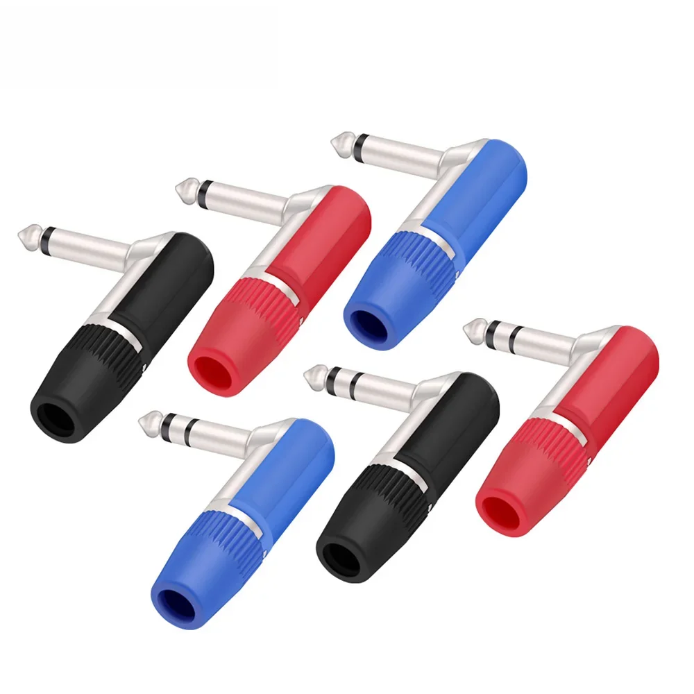 1szt 6.35 Jack Głośnik Mikrofon Wtyczka 1/4'' 6.35mm 2/3 Bieguny Mono/Stereo Męskie Jack Kątowy Adapter Wtyczki Gitarowej Złącze — zdjęcie 2