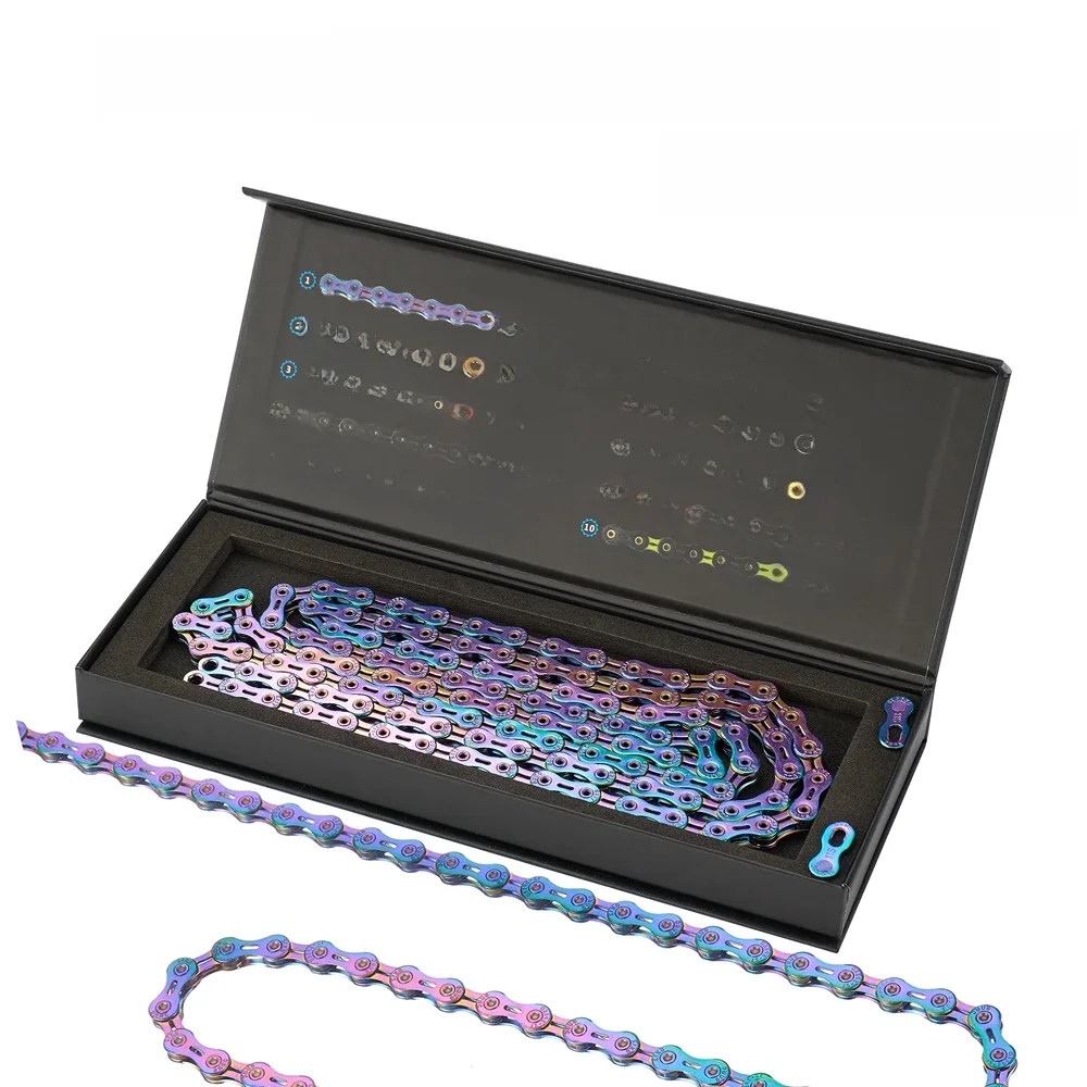 AliExpress NANLIO SUMC Bicycle Chain Multi-Colored Rainbow Hollow 9/10/11/12 Speed Semi-Hollow Magic Buckle Road Bike and MTB 126L 116L 250g