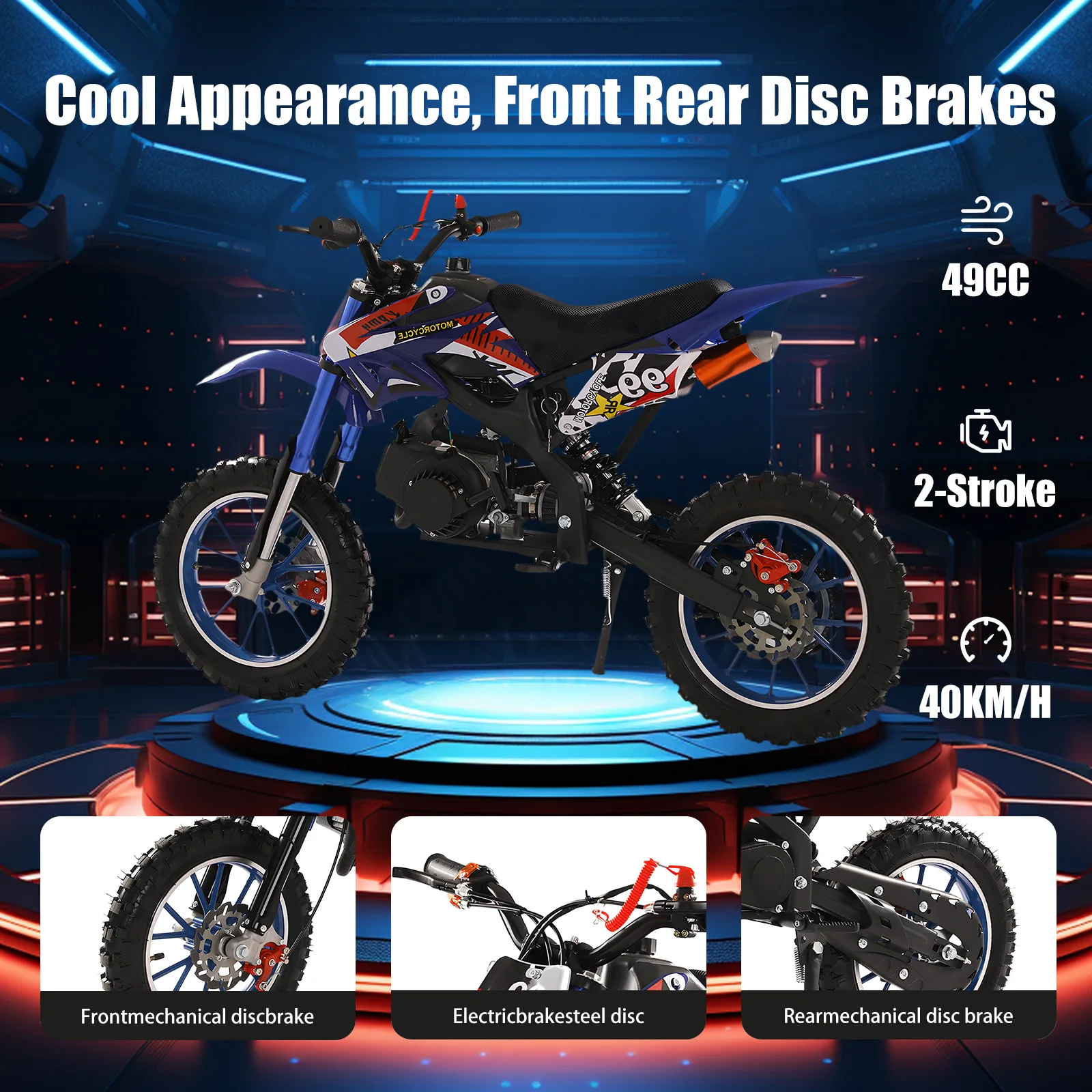 Dwusuwowy motor terenowy dziecięcy o pojemności 49 cm3, motocykl napędzany gazem, Mini motocykl terenowy, kieszonkowy Motocross górski, maksymalna prędkość 25 mil na godzinę