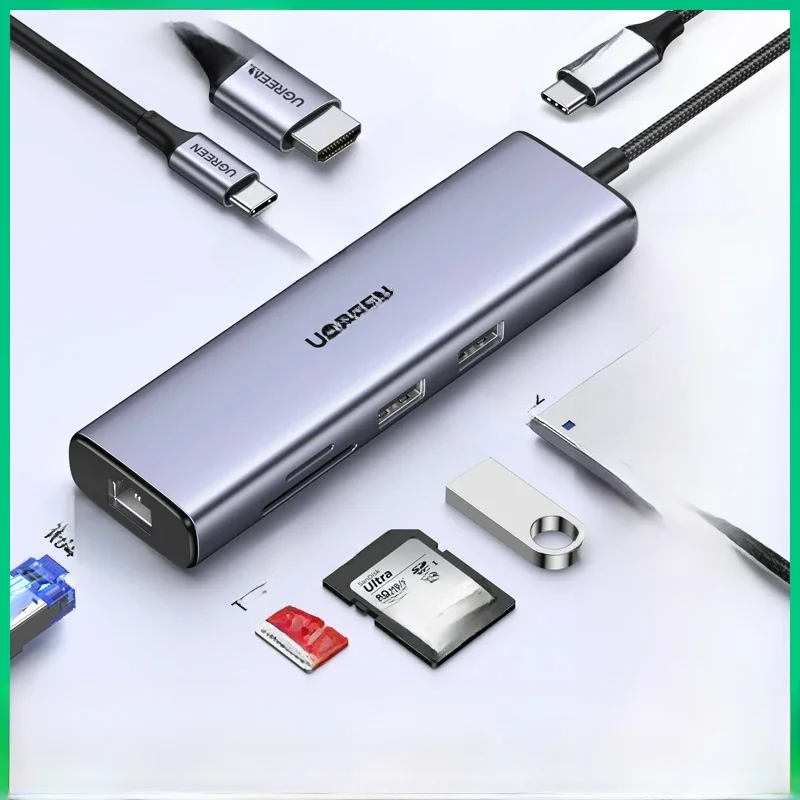 UGREEN USB HUB 7 w 1 4K60Hz HDMI Type-C do RJ45 5 Gb/s USB3.0 PD100W SD&TF Dock do laptopa MacBook USB Splitter Stacja dokująca — zdjęcie produktu 7