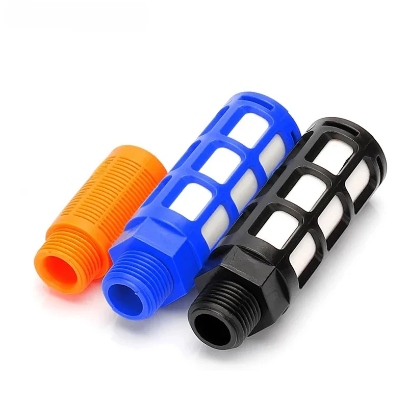 Silencieux d'échappement pneumatique en plastique, filetage mâle 1/8 1/4 3/8 1/2, absorbe le bruit, filtre antidérapant pour pompe de brumisation, noir