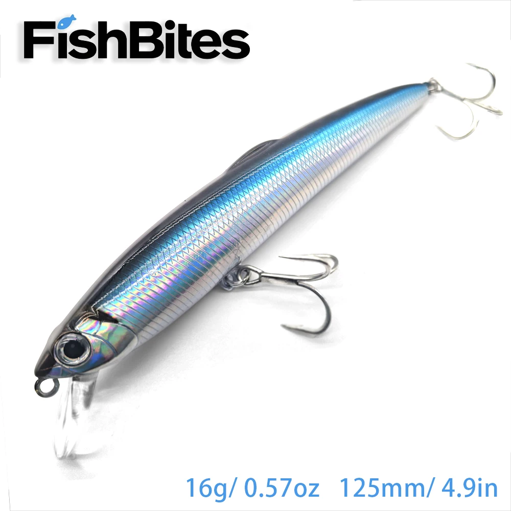 

Fishbites Minnow Lure 125mm 16g Floating Hard Bait Wobble Action for Saltwater Freshwater Fishing Target Trout Bass Redeye Bass
