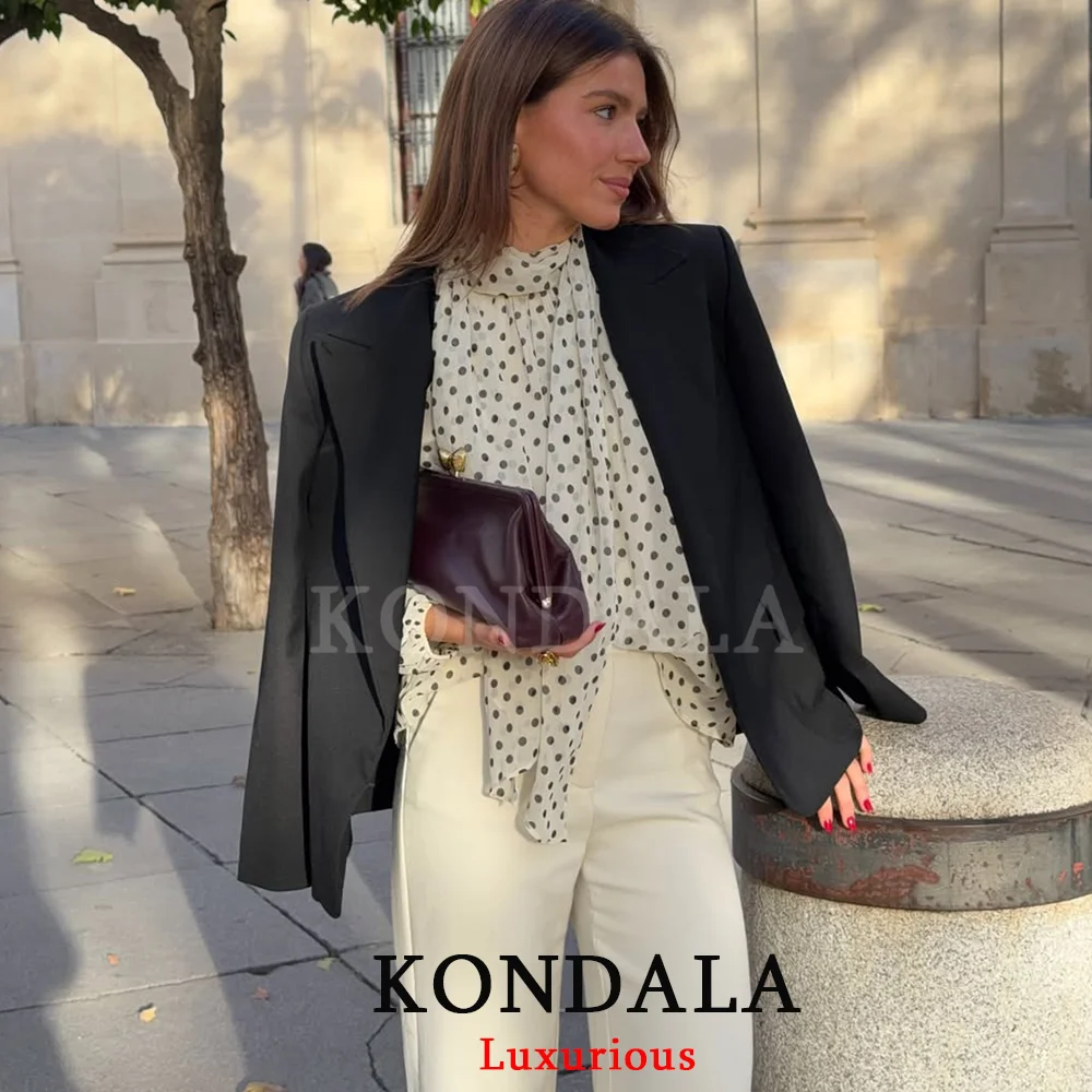 KONDALA Casual Chic Polka Dot Shirts Women Bow Tie Long Sleeve White Blouses Fashion 2026 Spring Summer Elegant Women Tops