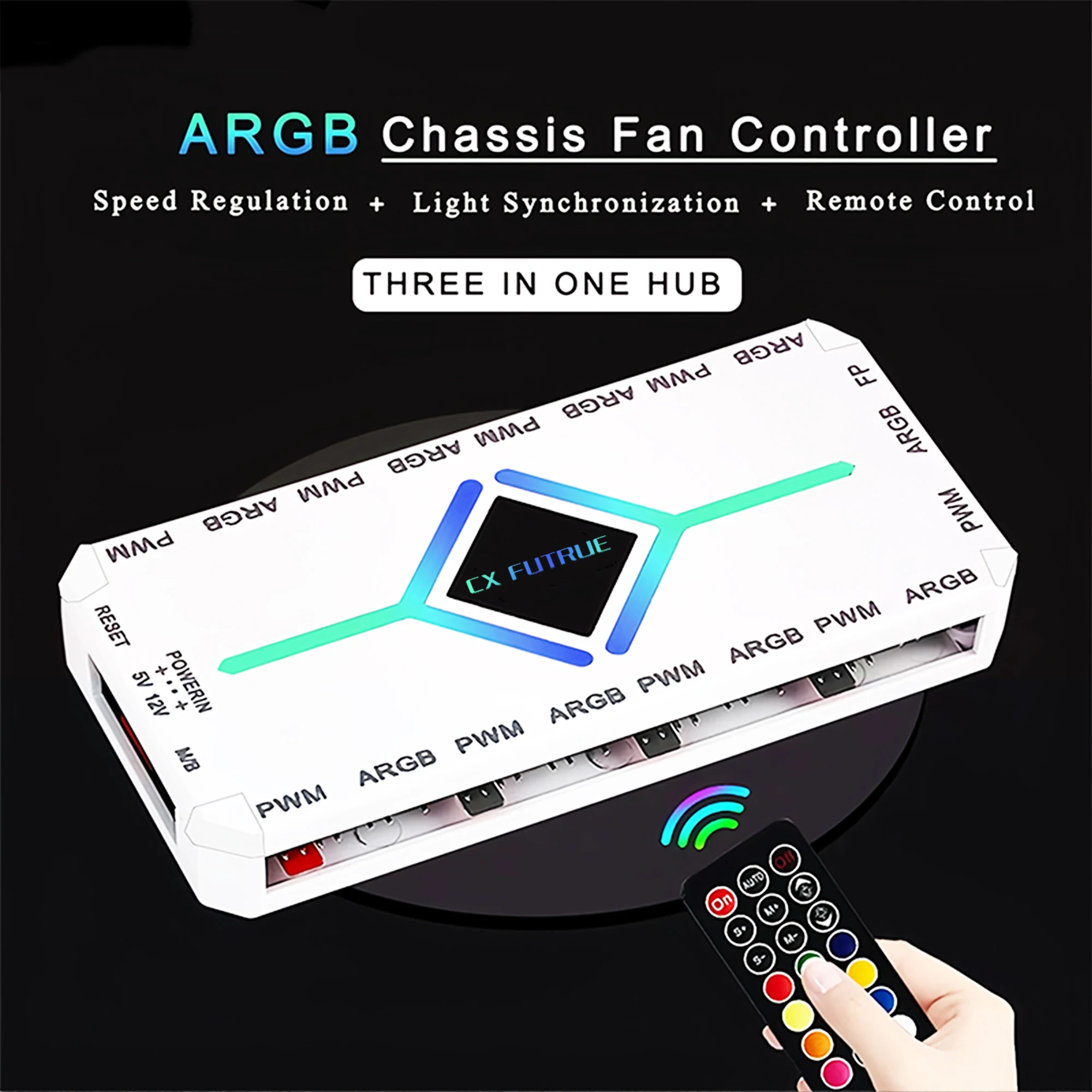 5V 3Pin ARGB & 12V 4Pin PWM Fan Hub Magnetic Base Sync Remote Control Splitter Adapter For PC Case Cooling Fans